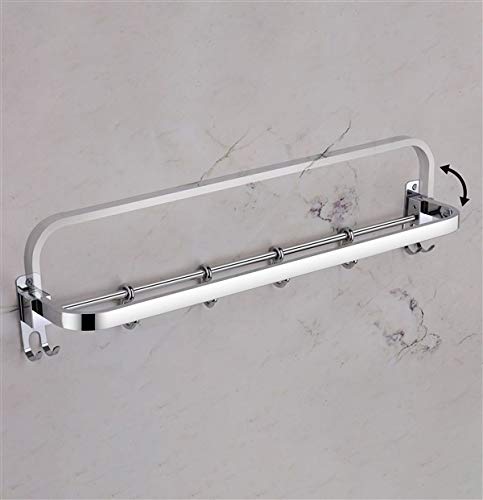 a stainless steel towel bar with foldable arm against white background