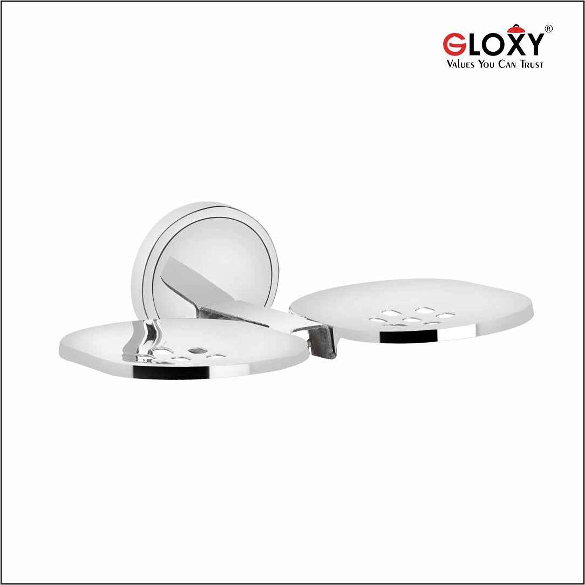 Gloxy Round Shape Stainless Steel 202 Grade Chrome Finish Double Soap Holder