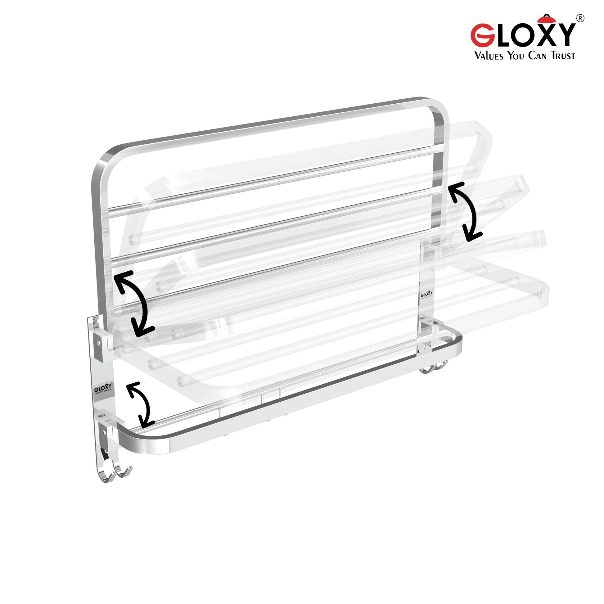 Gloxy Round Shape Stainless Steel Chrome Finsih Folding 2-Bar Bathroom Cloth Rack -24 Inch