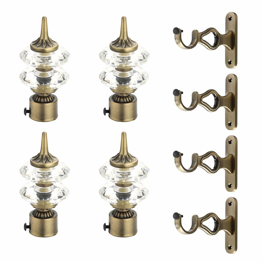 Gloxy Double Diamond Aluminium Curtain Rod Finials with Support– Antique 2 Pair