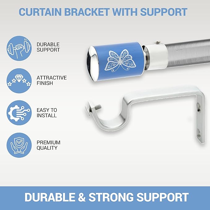 Butterfly Print Aluminium Curtain Bracket with Support (Blue)