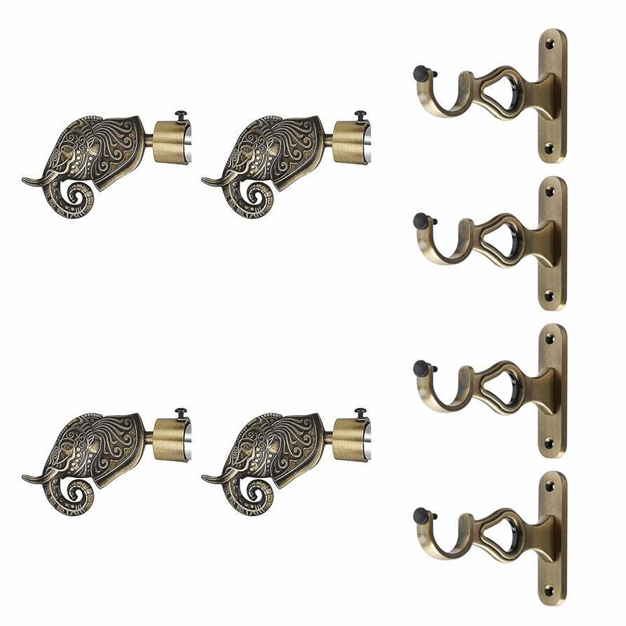 Gloxy Rajwada Royal Aluminium Curtain Rod Finials with Support– Antique 2 Pair