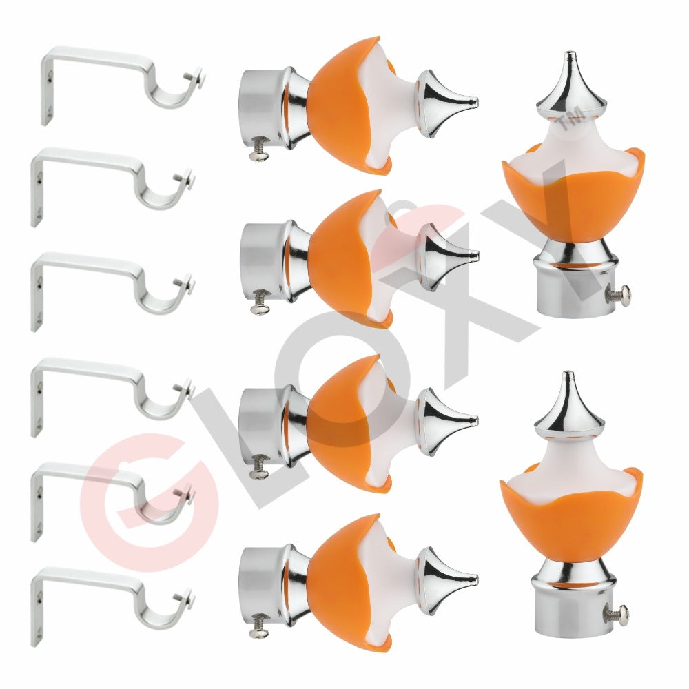 Gloxy Double Colour Stainless Steel & ABS Curtain Rod Finials with Support– Orange 3 Pair