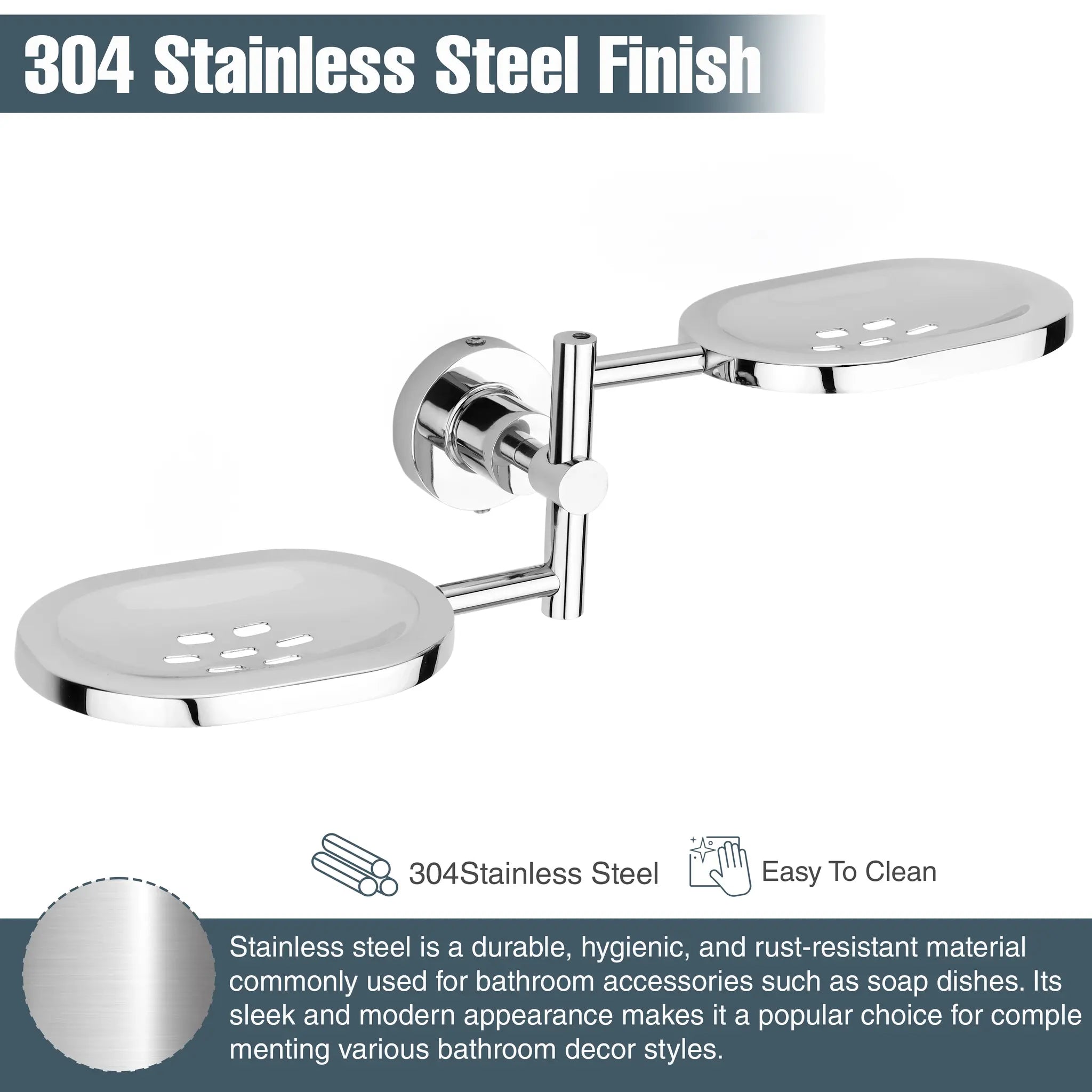 Gloxy Care Shape Stainless Steel 304 Grade Chrome Finish Double Soap Holder