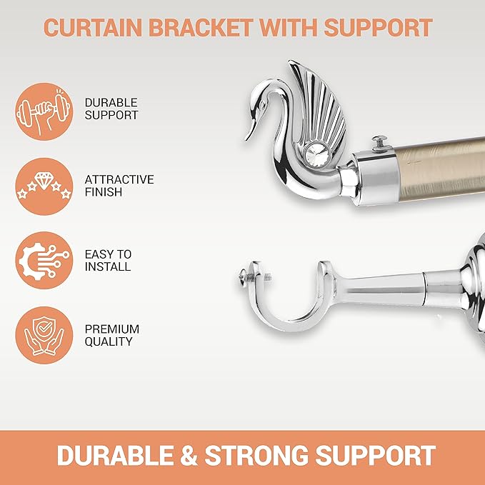 Swan Bird Shape Aluminium Curtain Bracket with L Support(Silver)-by GLOXY