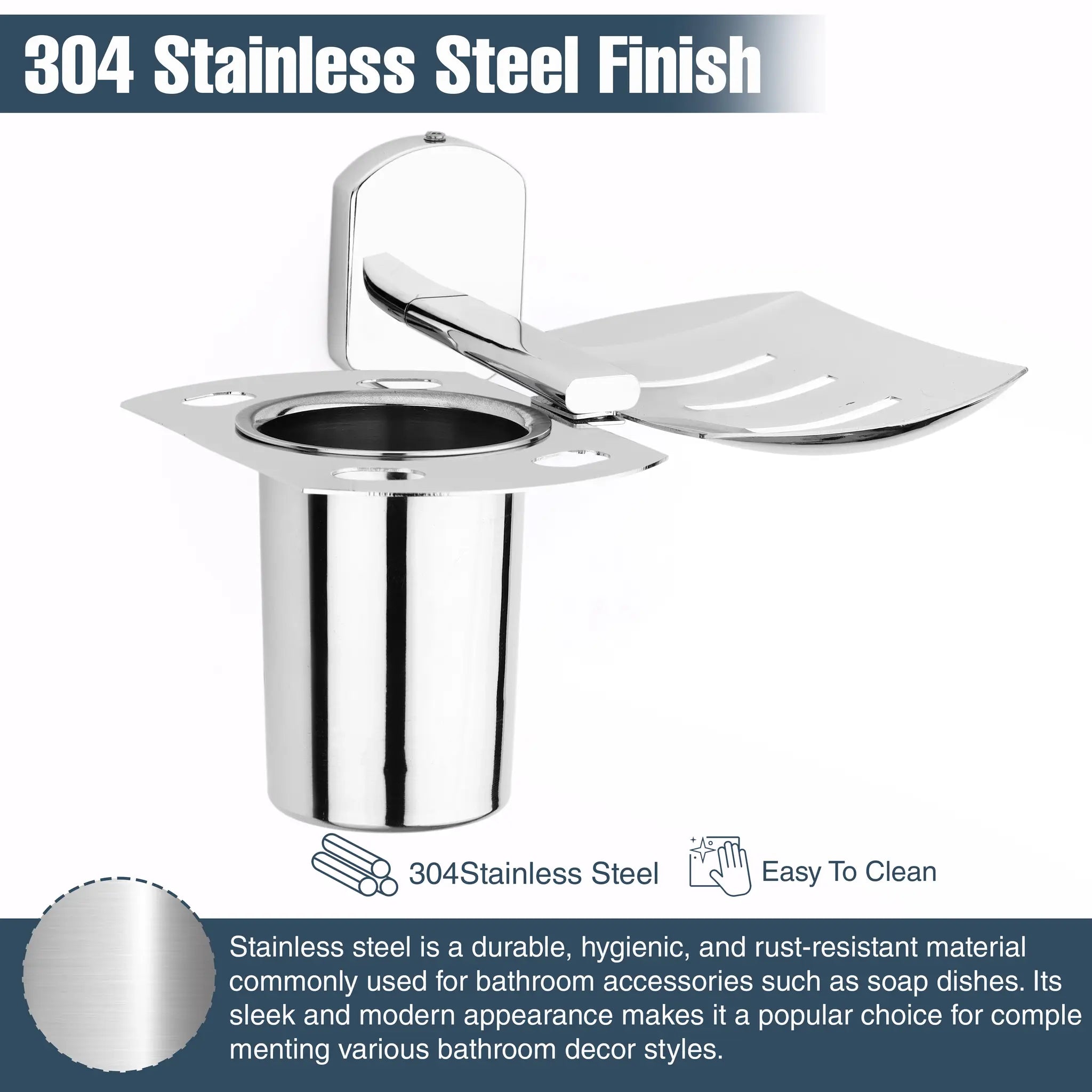 Gloxy Rectangular Shape Stainless Steel 202 Grade Chrome Finish Single Soap Holder With Tumbler Holder