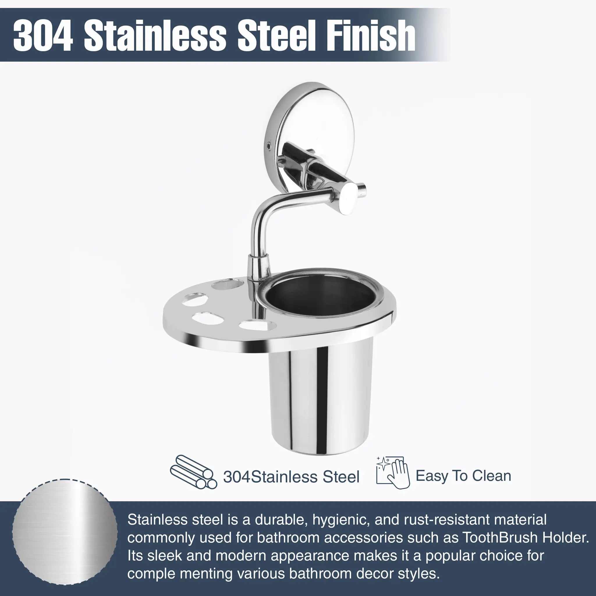 Stainless Steel SS202 Toothbrush Holder (Silver)-by GLOXY®