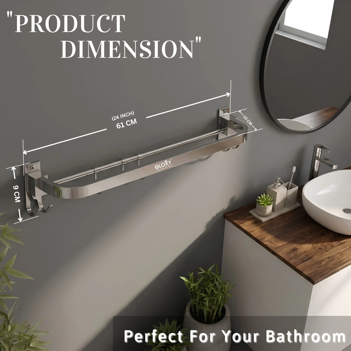 GLOXY Premium SS304 Bathroom Towel Hanger 24 Inch