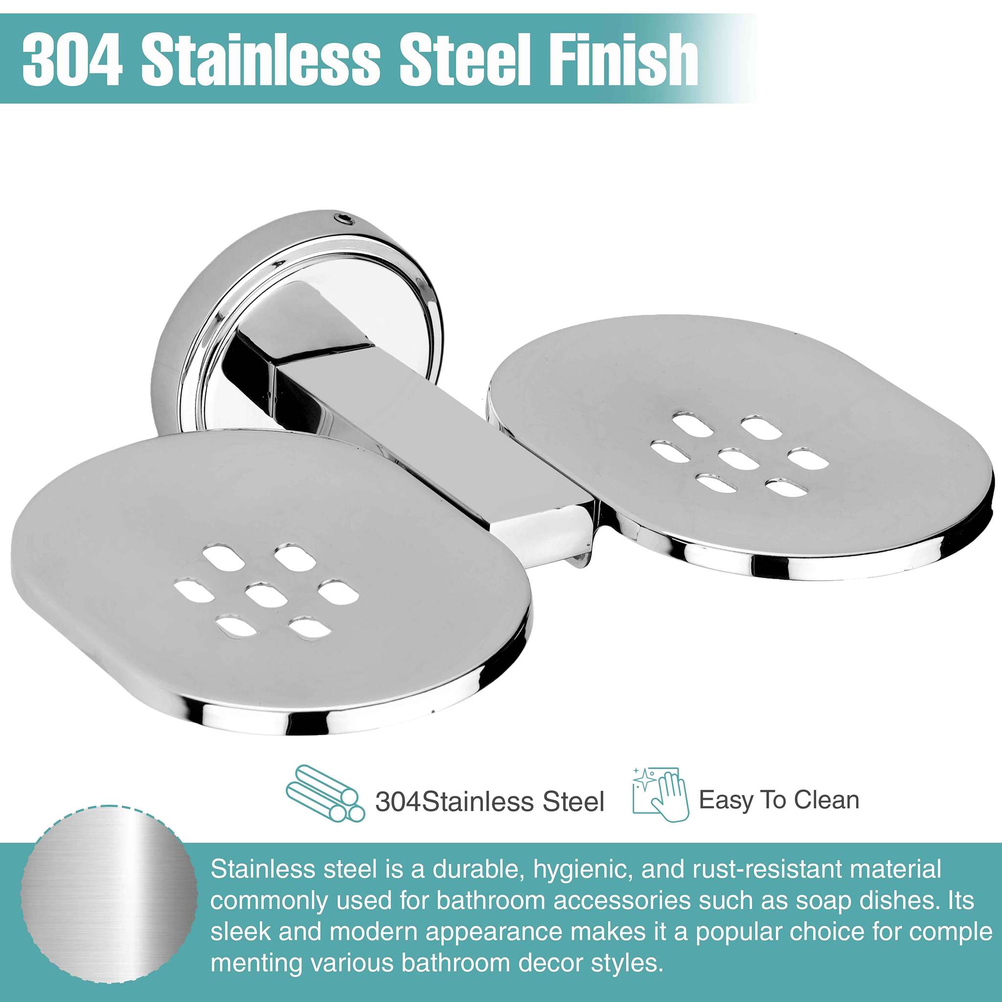 Gloxy Round Shape Stainless Steel 202 Grade Chrome Finish Double Soap Holder