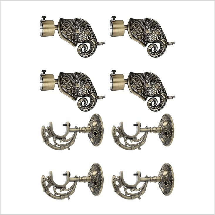 Gloxy Rajwada Royal Aluminium Curtain Rod Finials with Support– Antique 2 Pair