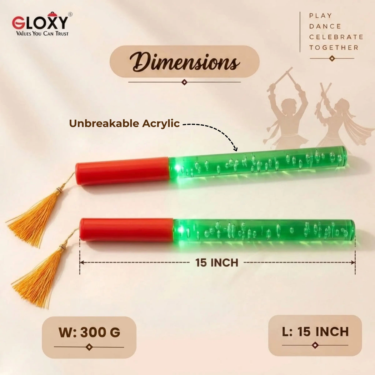 Single Colour LED Dandiya Sticks for Garba & Navratri – Battery Operated Light Up Dandiya | Green