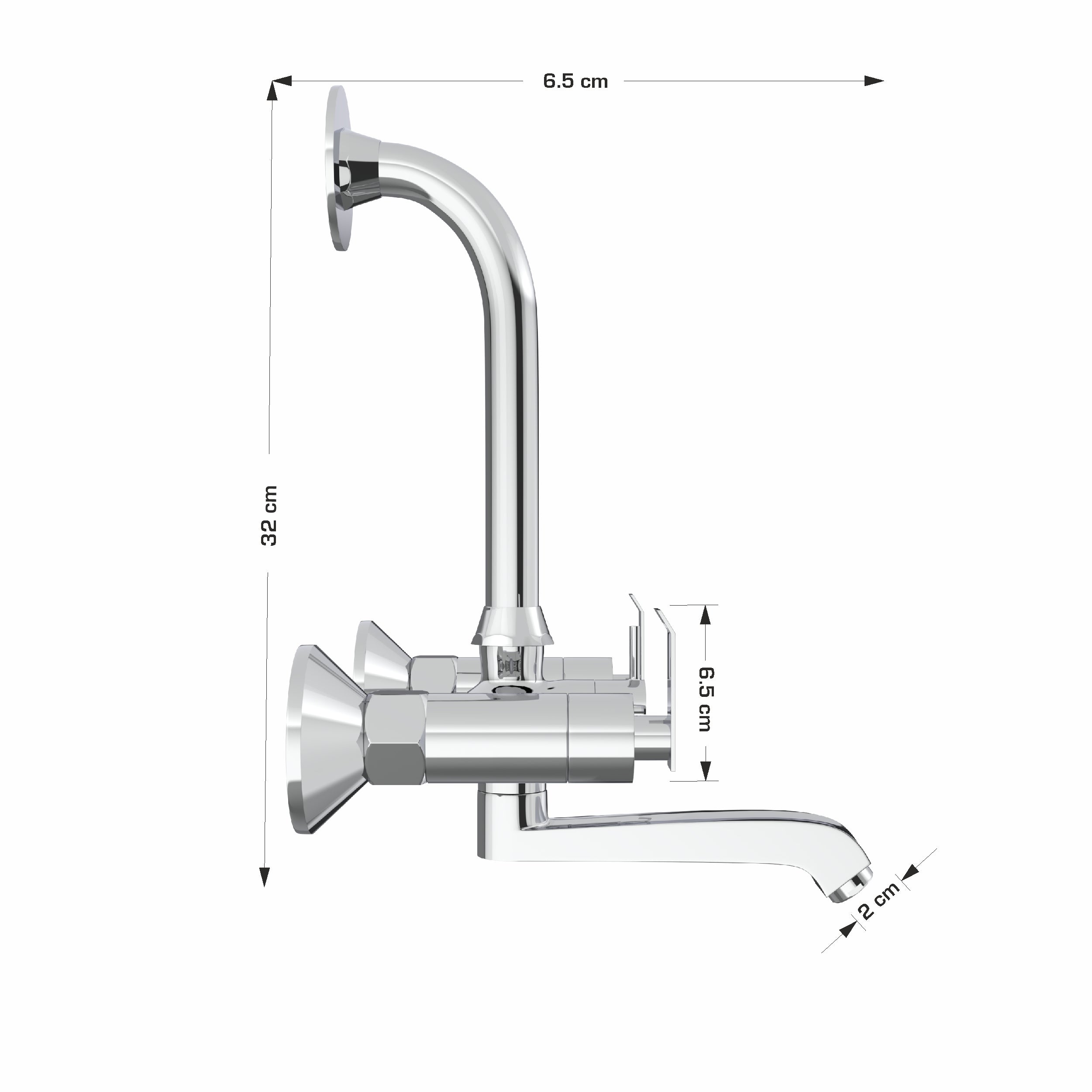 Double Handle Chrome Finish Wall Mixer tap with for Bathroom