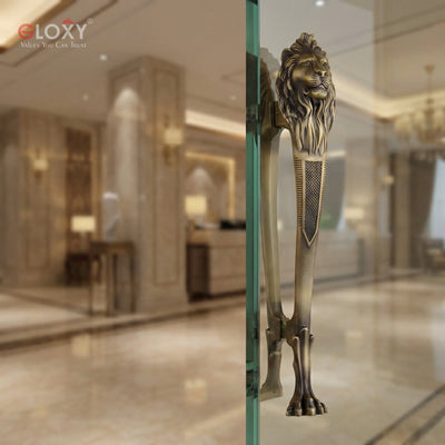 Gloxy Aluminium Lion Door Handle For Front Door 12 Inch -Antique
