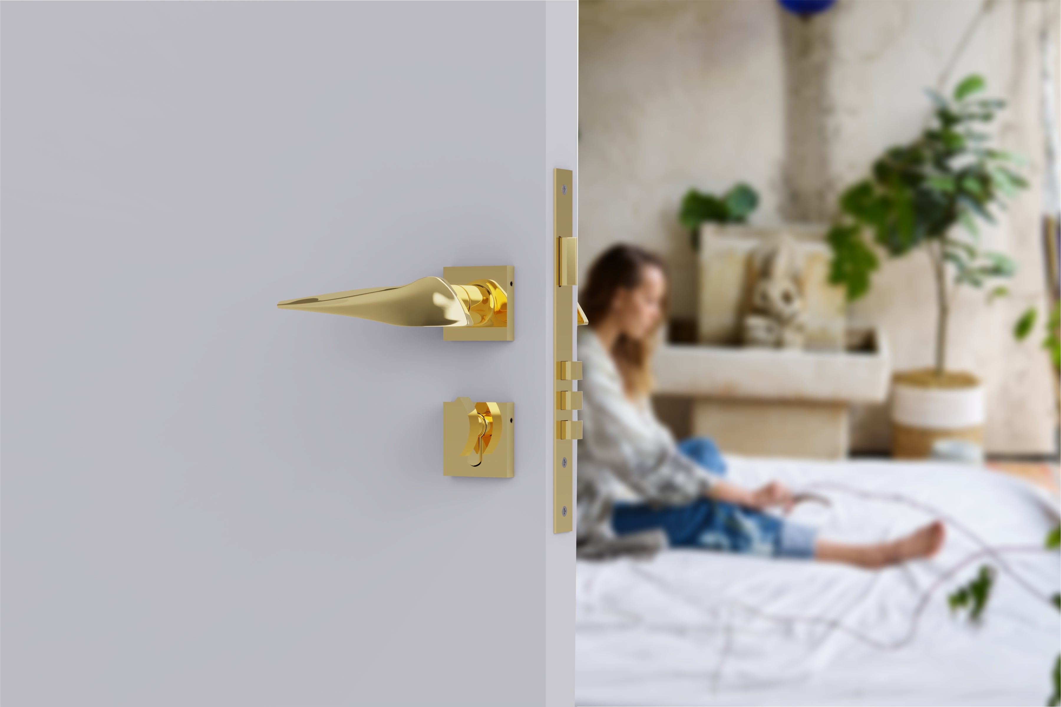 Mortise Locks Main Door Lock Handles Set with 3 Brass Key for Home, Office, Hotel-by GLOXY®