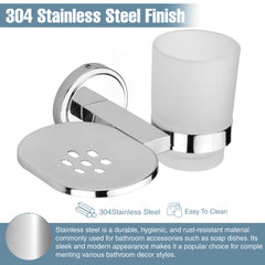 Silver Stainless Steel Soap Holder with Glass Toothbrush Holder
