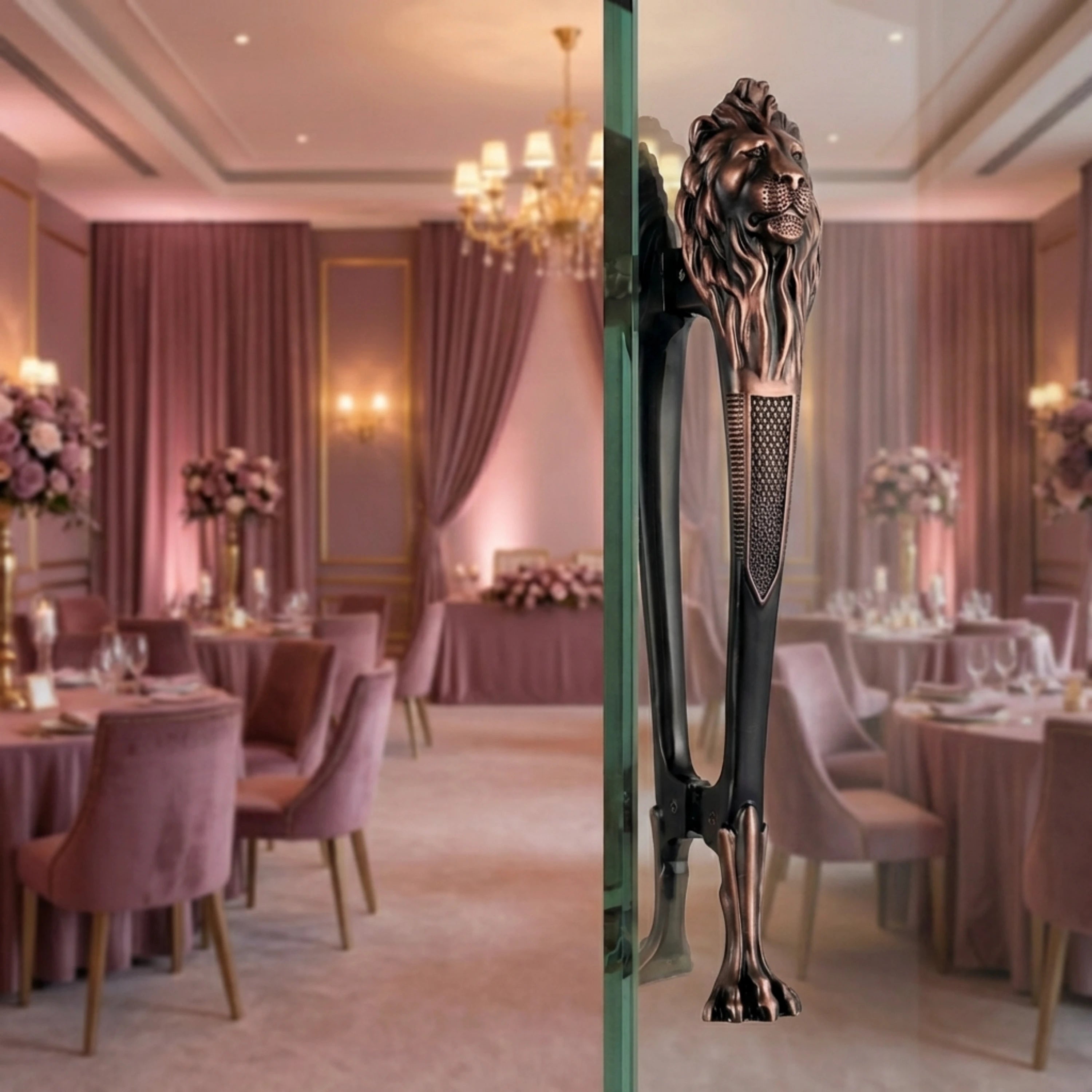 Gloxy Lion Shape Aluminium Antique Main Door Handle 15 Inch -Copper Black