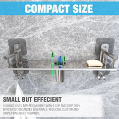 Rectangular Shape Stainless Steel  Multipurpose 1 Layer Shelf Adhesive Bathroom Shelf (Silver)-by GLOXY®