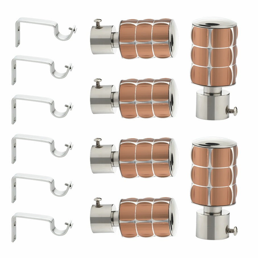Gloxy Square Shape Stainless Steel Curtain Rod Finials with Support– Copper 3 Pair