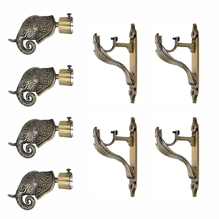 Gloxy Rajwada Royal Aluminium Curtain Rod Finials with Support– Antique 2 Pair