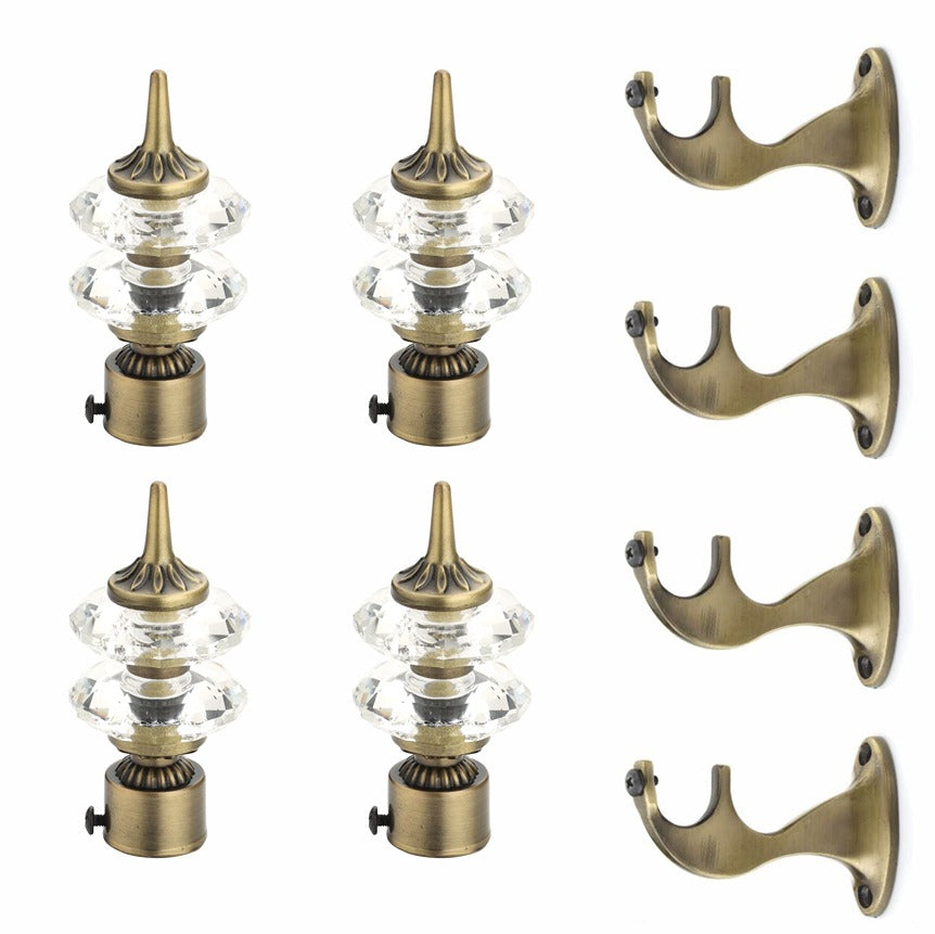 Gloxy Double Diamond Aluminium Curtain Rod Finials with Support– Antique 2 Pair