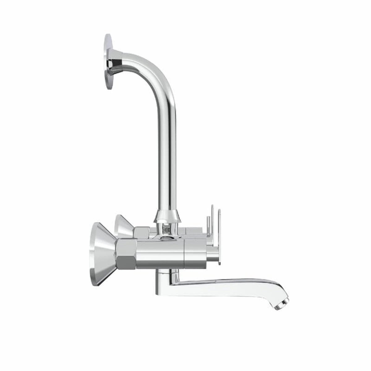 Chrome Finish Wall Mixer L Bend Brass Faucet Tap Cock with Double Handle Hot & Cold Water for Bathroom, Kitchen & Showers (Jet+)-by GLOXY®