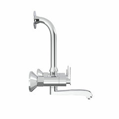 Chrome Finish Wall Mixer L Bend Brass Faucet Tap Cock with Double Handle Hot & Cold Water for Bathroom, Kitchen & Showers (Jet+)-by GLOXY®