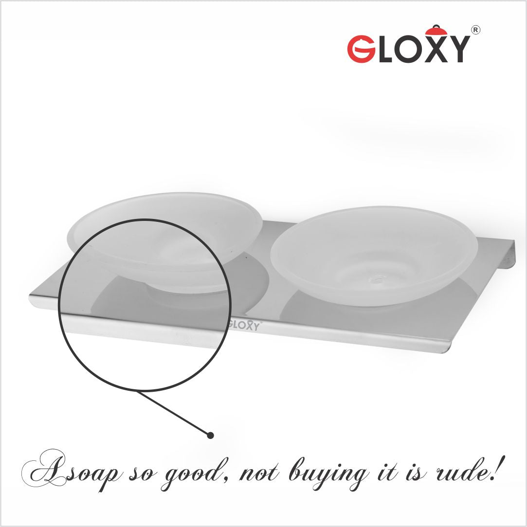 Stainless Steel with Glass Oval Shape Double Soap Holder for Bathroom