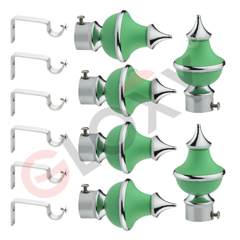 Gloxy Trophy Shape Stainless Steel & ABS Curtain Rod Finials with Support– Green 3 Pair