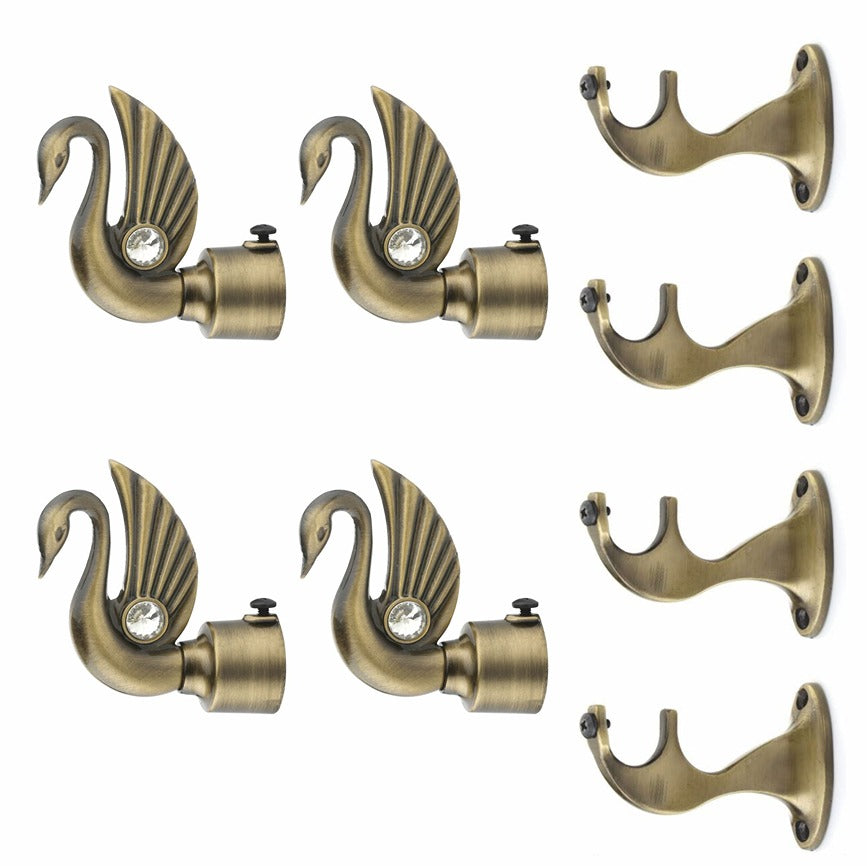 Gloxy Swan Design Aluminium Curtain Rod Finials with Support– Antique 2 Pair