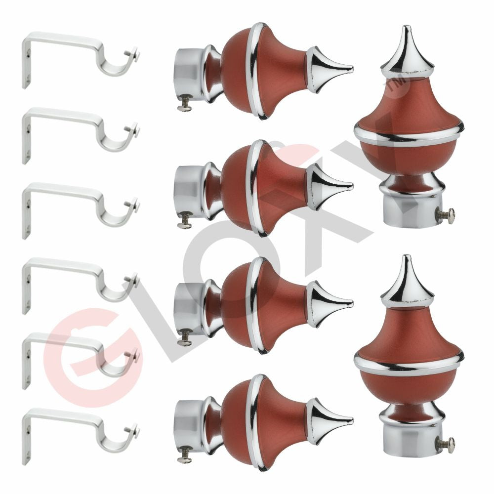 Gloxy Trophy Shape Stainless Steel & ABS Curtain Rod Finials with Support– Maroon 3 Pair