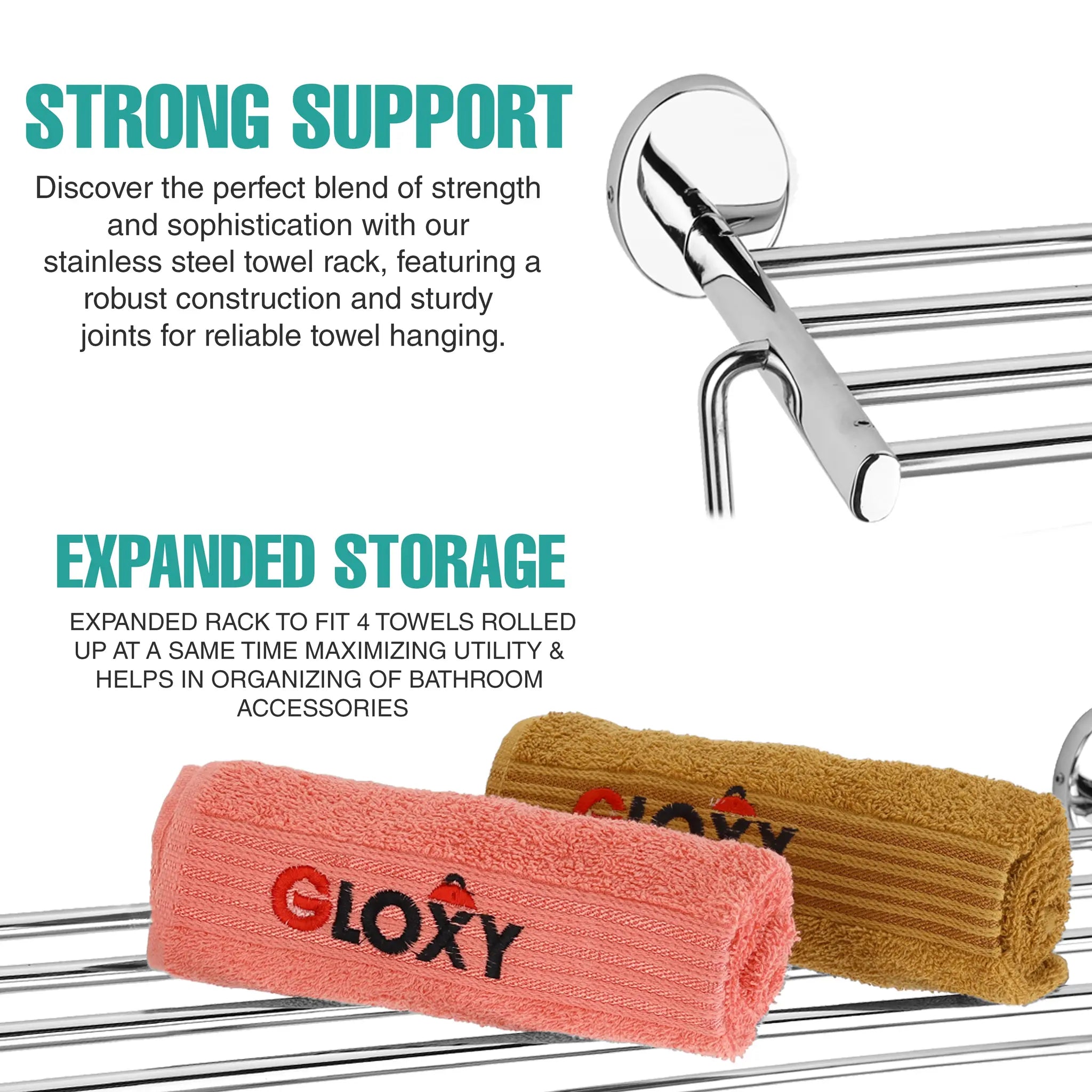 Gloxy Oval Shape Stainless Steel Chrome Finsih Towel Rack with Towel Hanger-24 Inch
