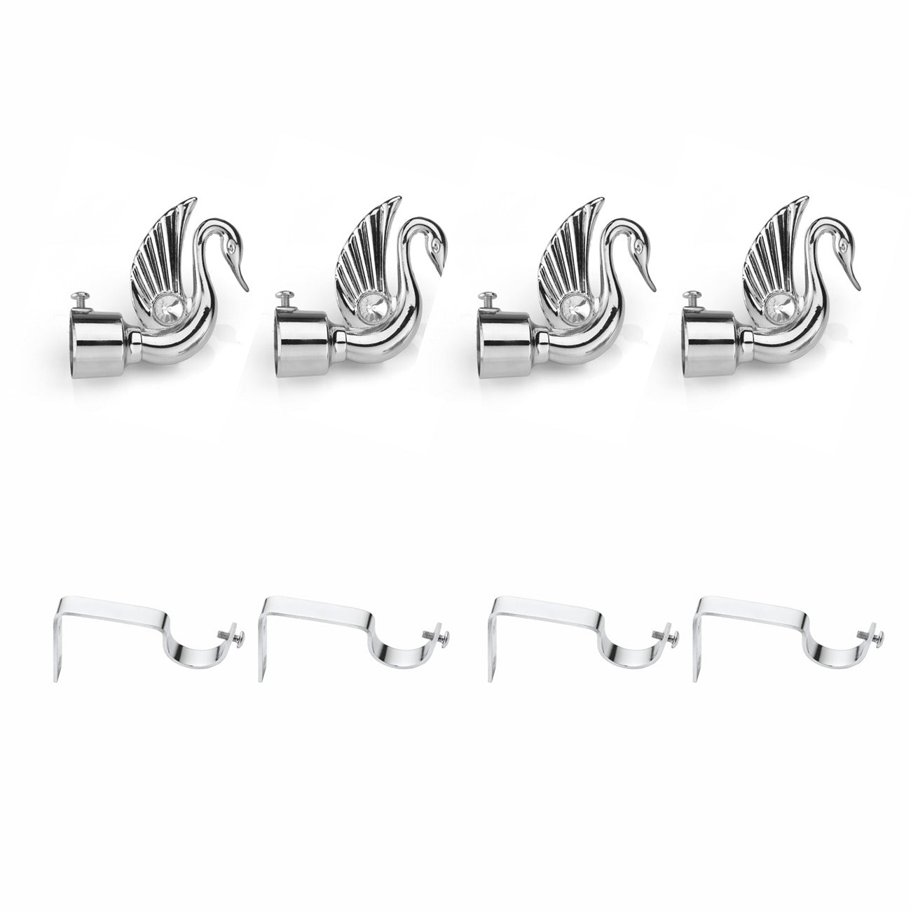 Gloxy Swan Bird Shape Aluminium Curtain Rod Finials with Support– Silver 2 Pair
