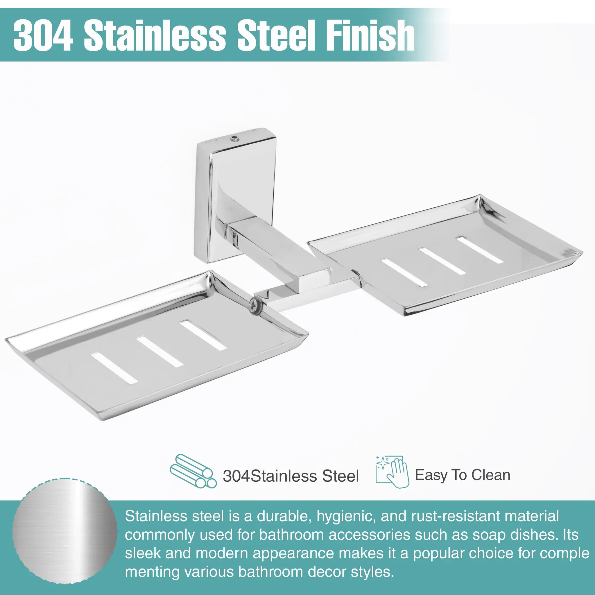 Rectangular Shape Stainless Steel SS304 Double Soap Holder (Silver)-by GLOXY®