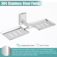 Rectangular Shape Stainless Steel SS304 Double Soap Holder (Silver)-by GLOXY®