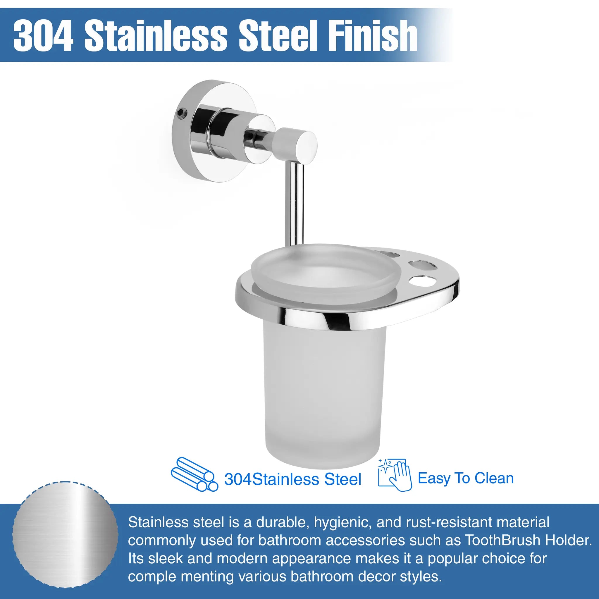 Round Shape Stainless Steel SS304 Toothbrush Holder (Silver)-by GLOXY®