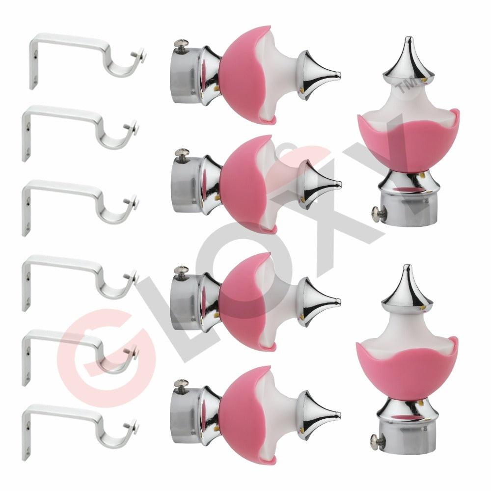 Gloxy Double Colour Stainless Steel & ABS Curtain Rod Finials with Support– Pink 3 Pair