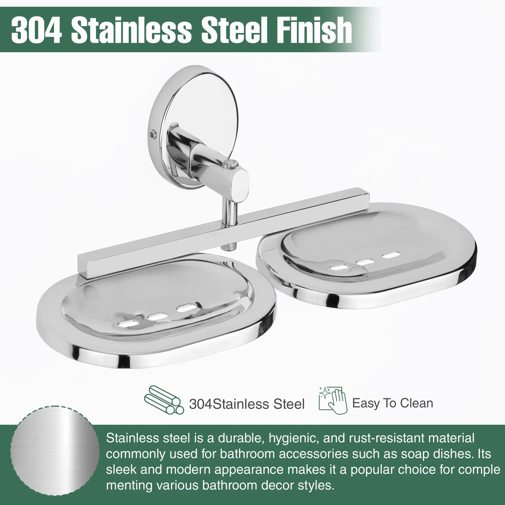 Gloxy Oval Shape Stainless Steel 202 Grade Chrome Finish Double Soap Holder