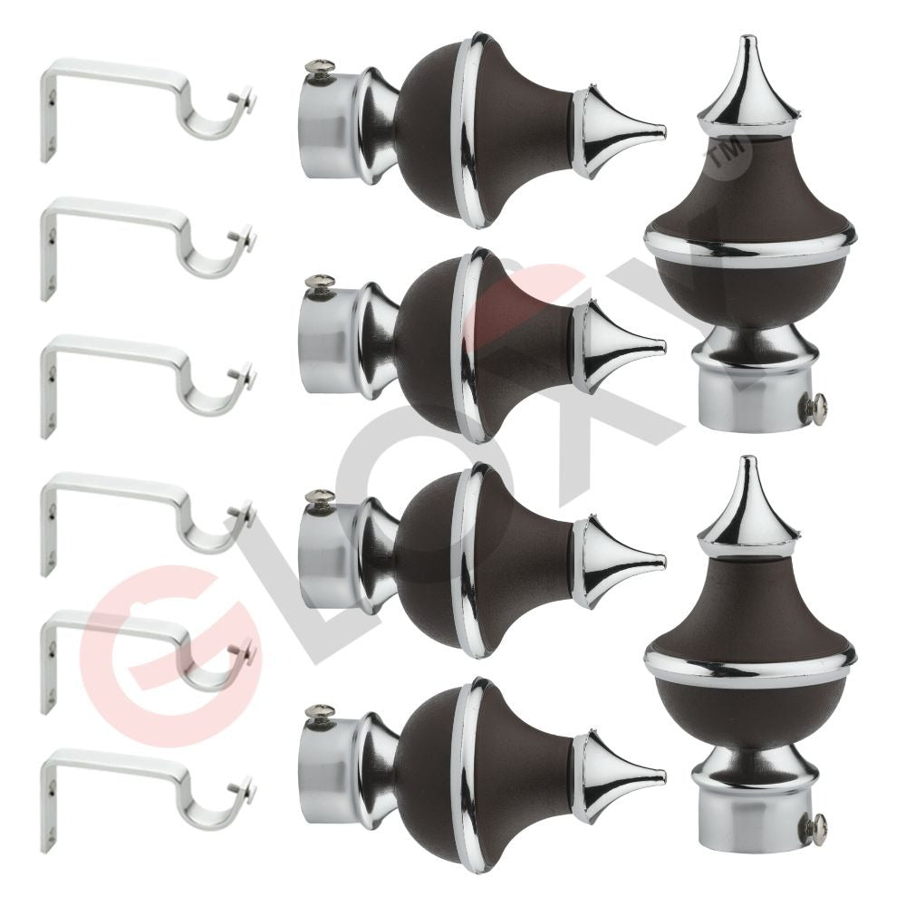 Gloxy Trophy Shape Stainless Steel & ABS Curtain Rod Finials with Support– Brown 3 Pair
