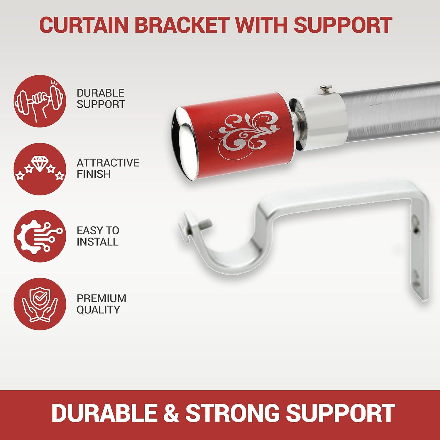 Red Floral Print Aluminium Curtain Bracket with Support