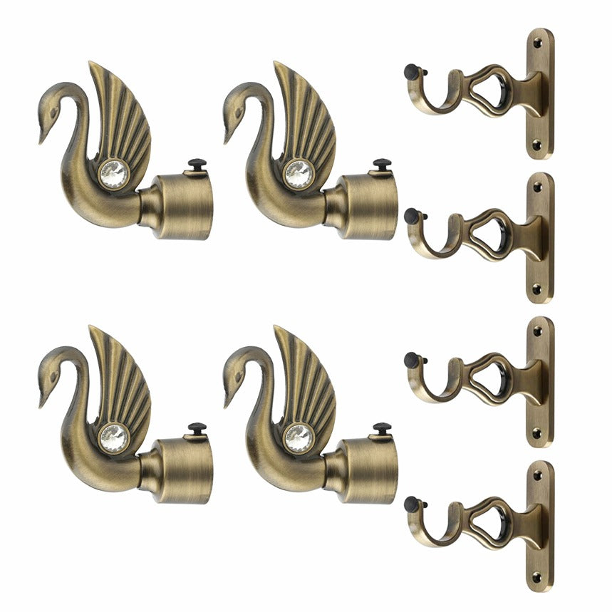 Gloxy Swan Bird Aluminium Curtain Rod Finials with Support– Antique 2 Pair