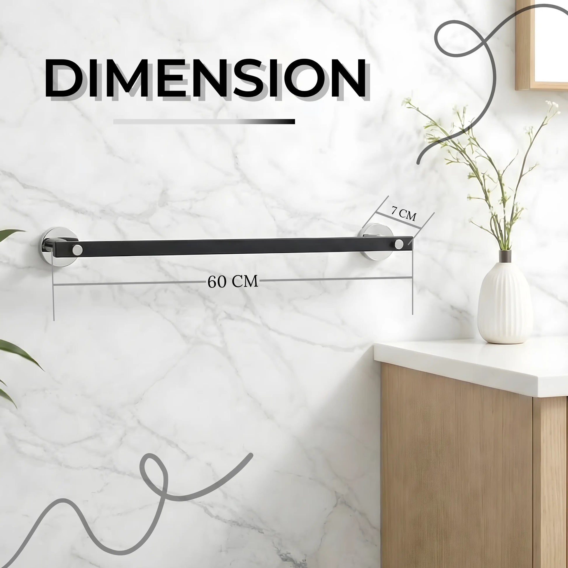 Black Finish 24 Inch Stainless Steel Towel Rod for Bathroom by GLOXY®