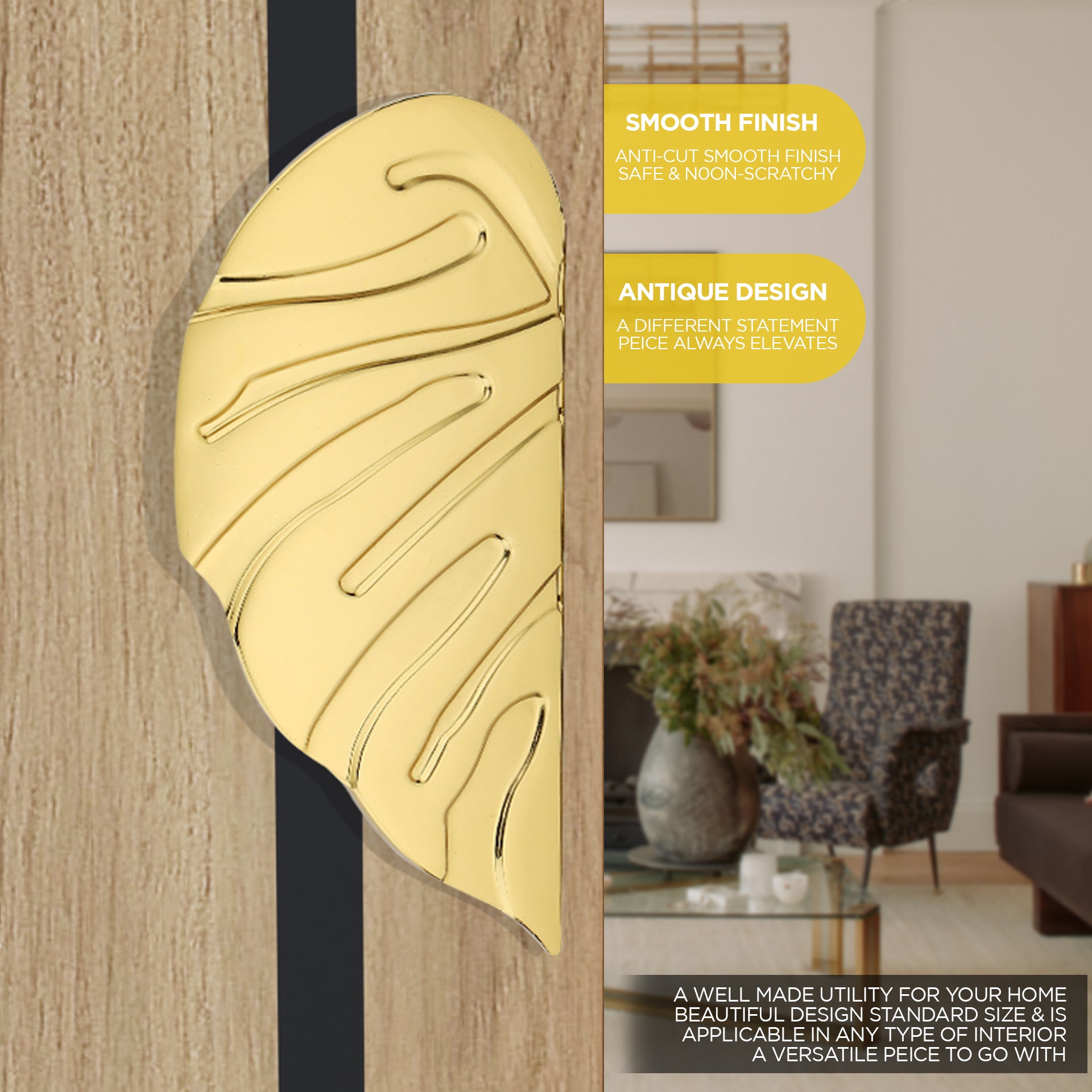 gold finish leaf design main door handle gloxy