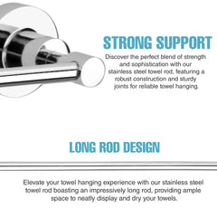 Round Shape Stainless Steel SS304 Towel Rod Holder (60 X 8 X 7 Centimeters, Silver)-by GLOXY®