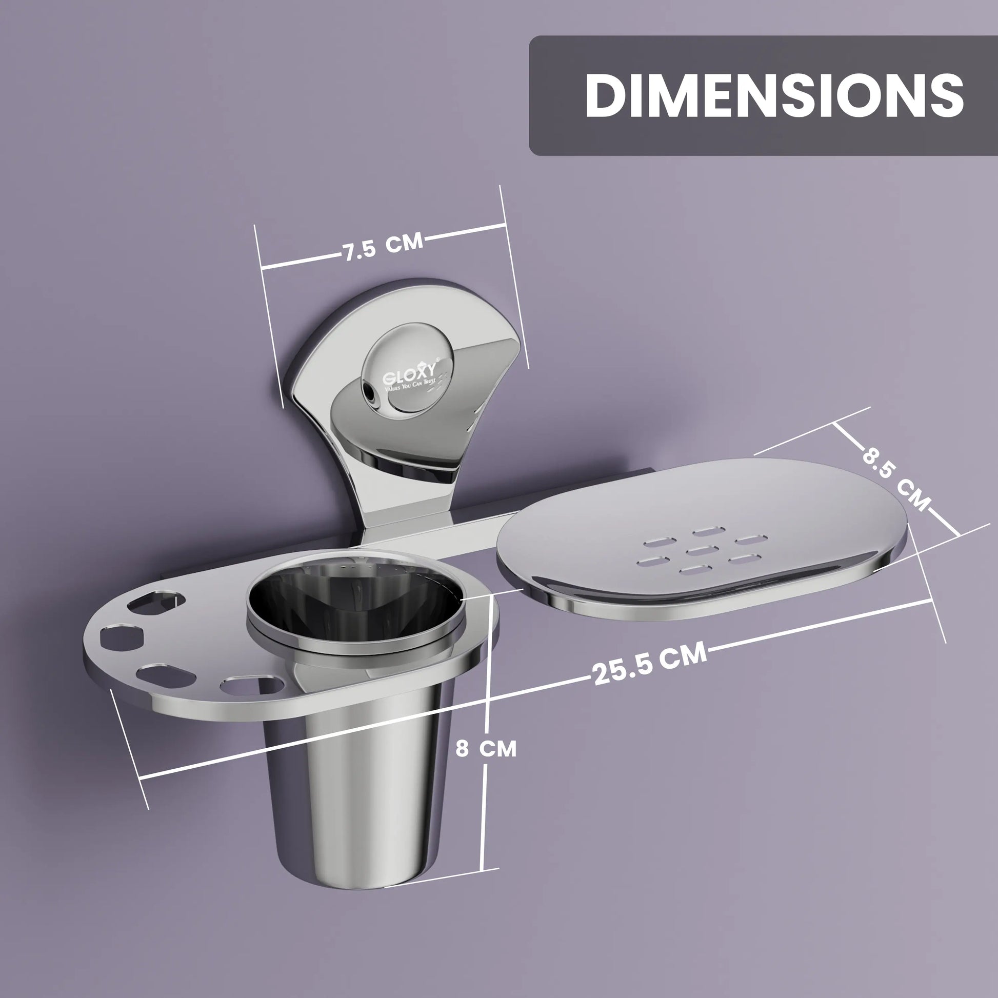 Gloxy Stainless Steel Single Soap Holder Wall Mounted With Toothbrush Holder