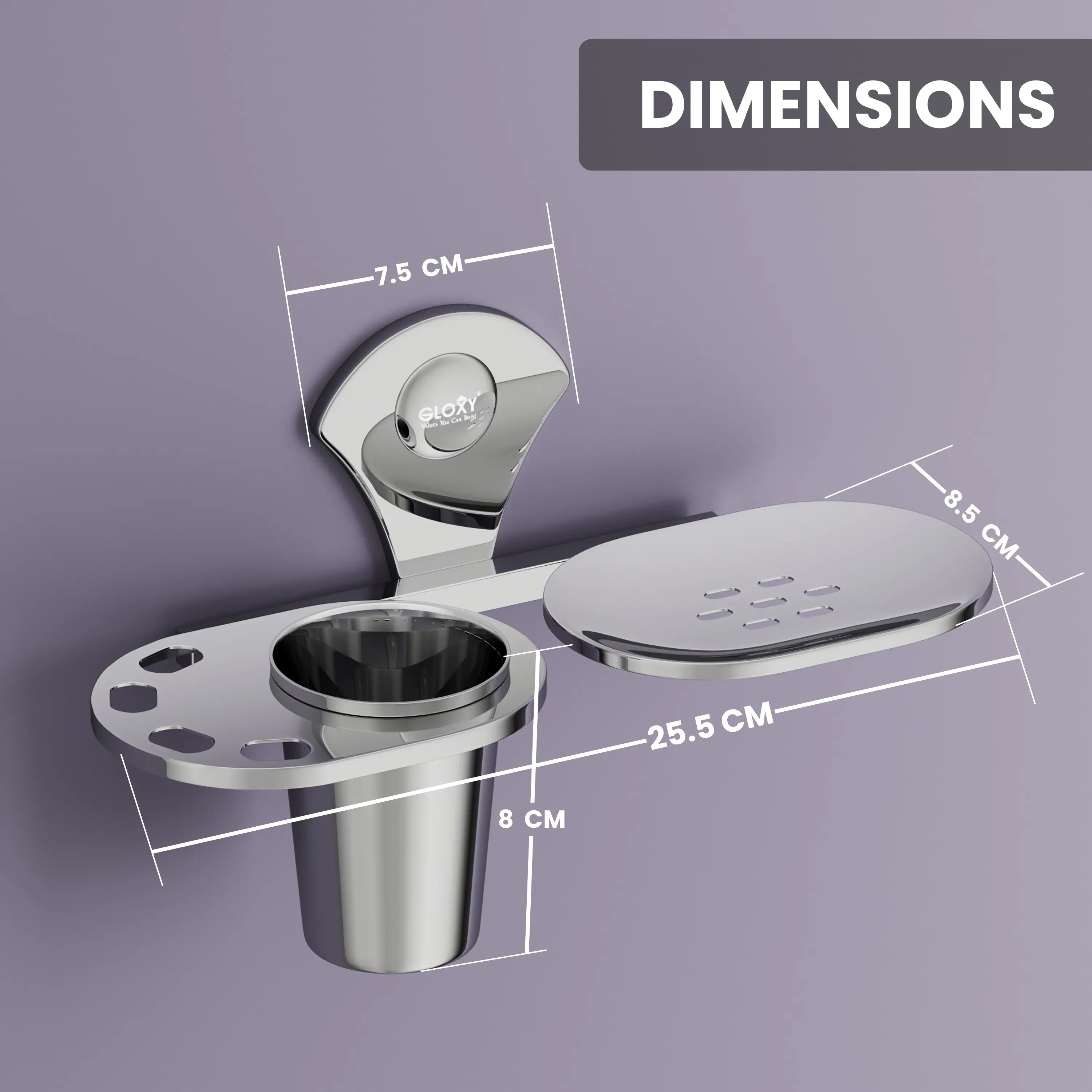 Gloxy Stainless Steel Single Soap Holder Wall Mounted With Toothbrush Holder