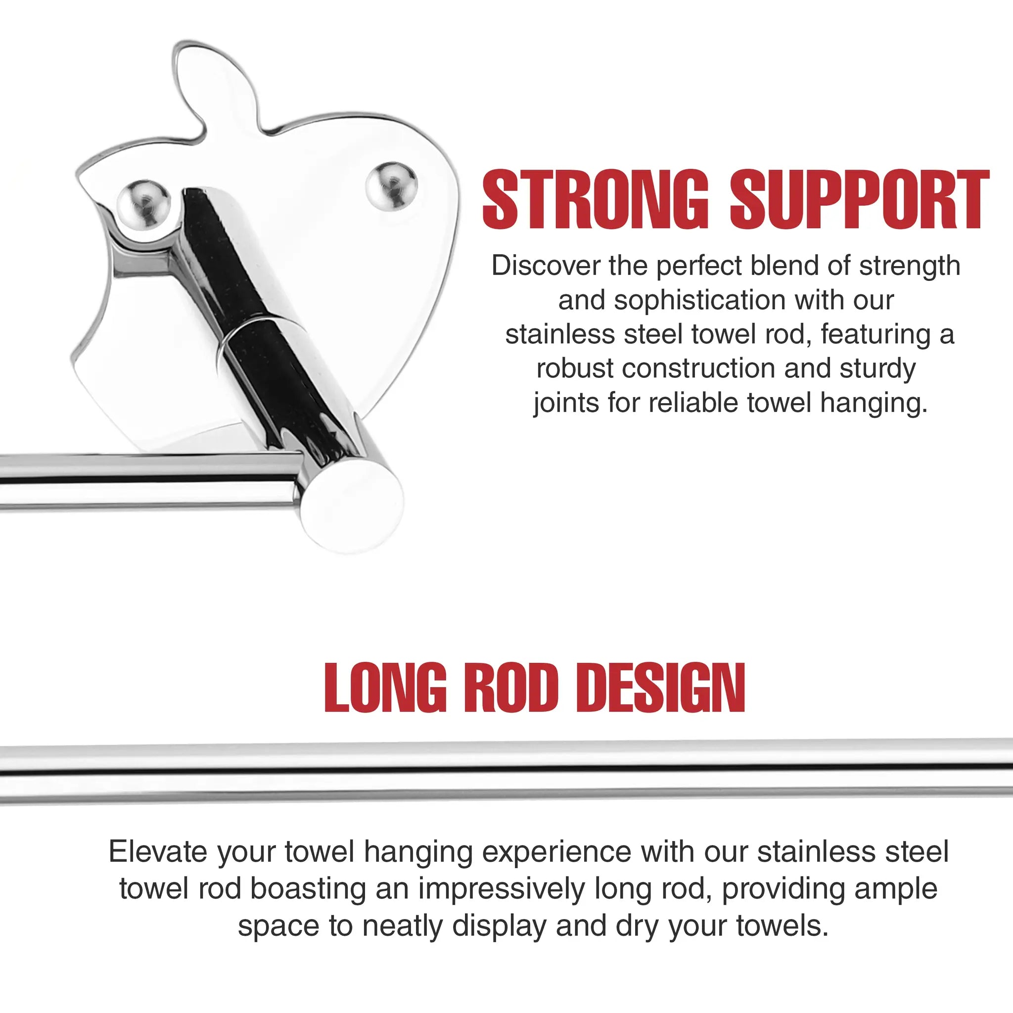 Stainless Steel SS304 Towel Rod (24 inch, Silver)-by GLOXY®