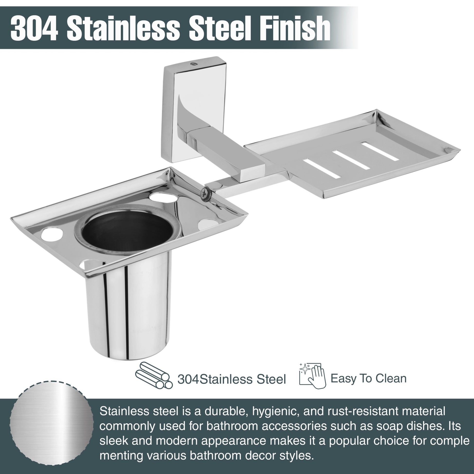 Stainless Steel Silver Soap Holder with Toothbrush Holder