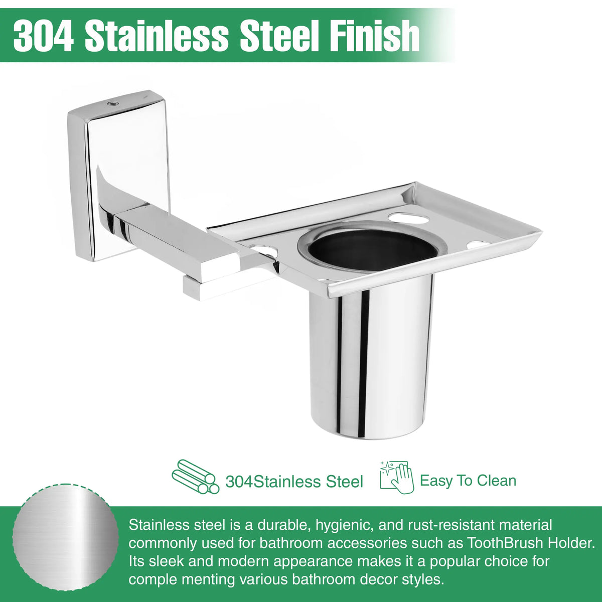 Stainless Steel SS304 Toothbrush Holder (Silver)-by GLOXY®