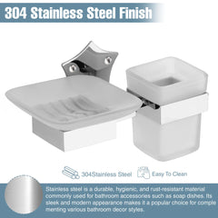 Star Shape Stainless Steel SS304 Soap Holder with Glass Toothbrush Holder (Silver)-by GLOXY®