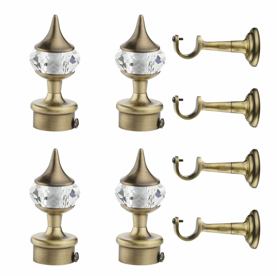 Gloxy Single Diamond Aluminium Curtain Rod Finials with Support– Antique 2 Pair